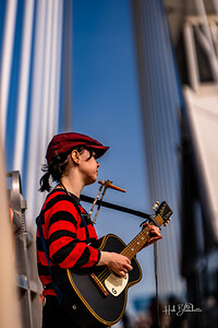 Busker on Provencher Bridge Winnipeg Manitoba