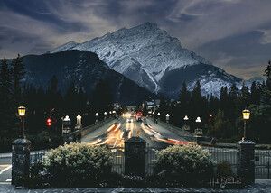 Banff Ave At Night In Alberta Canada