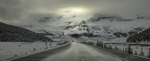 Morning Drive Through Fresh Snow In The Columbia Icefields Alberta Canada