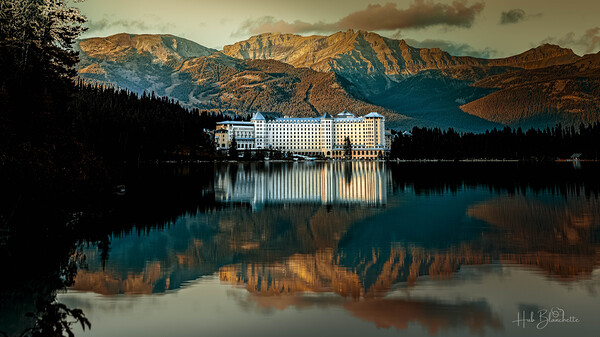 Just before Sunset At The Fairmont Hotel In Lake Louise Alberta Canada Print