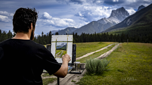 Unknown Artist Painting The Three Sisters In Canmore Alberta Canada Print