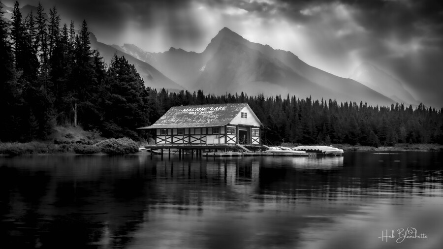 Maligne Lake Canoe  club In Jasper Alberta Canada  Print