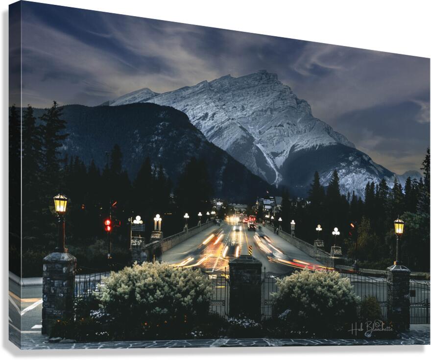 Banff Ave At Night In Alberta Canada Canvas Print