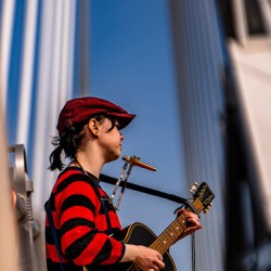 Busker on Provencher Bridge Winnipeg Manitoba