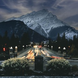Banff Ave At Night In Alberta Canada