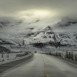 Morning Drive Through Fresh Snow In The Columbia Icefields Alberta Canada