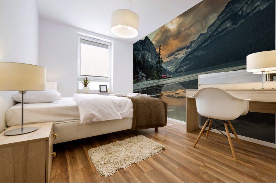 Sunrise On The Boardwalk At The Fairmont In Lake Louise Alberta Canada Mural print