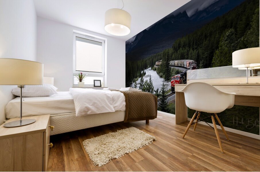 CN Train At Morants Curve In Lake Louise Alberta Canada Mural print