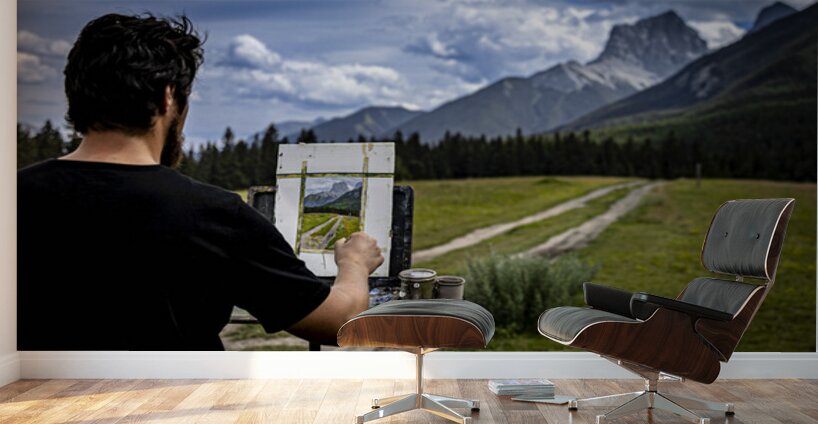Unknown Artist Painting The Three Sisters In Canmore Alberta Canada Wall Murals