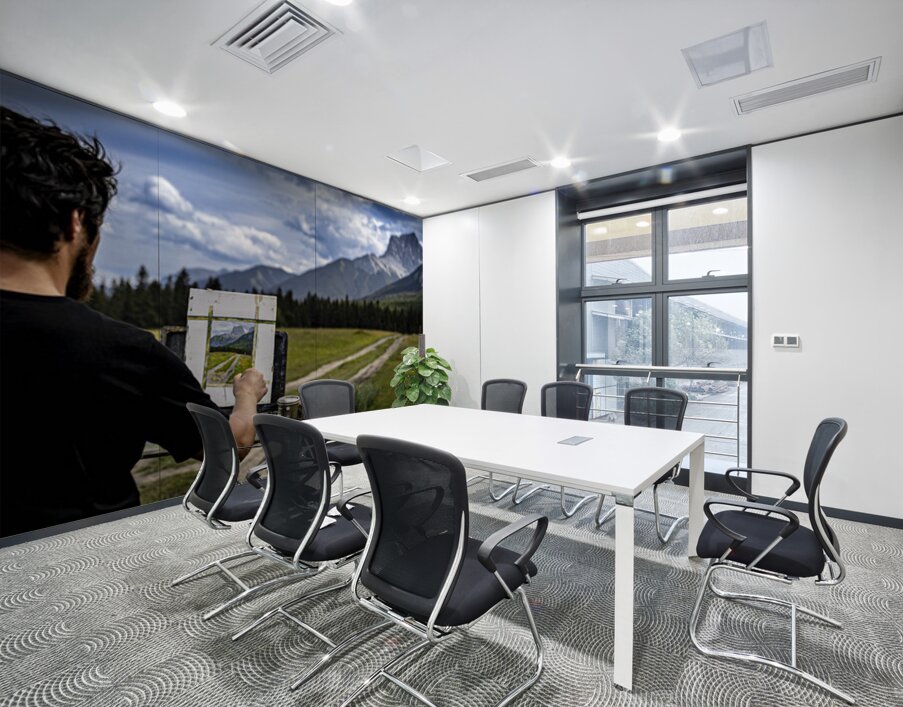 Unknown Artist Painting The Three Sisters In Canmore Alberta Canada Wall Printing