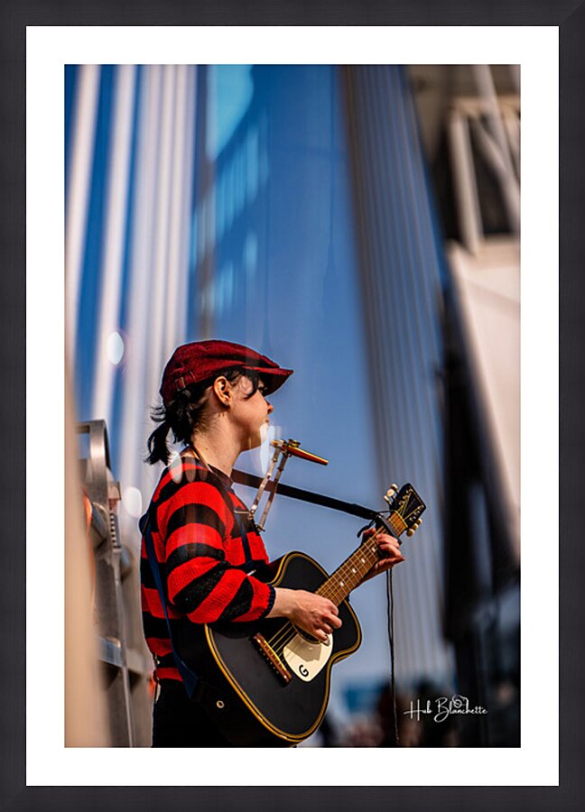 Busker on Provencher Bridge Winnipeg Manitoba Picture Frame Printing